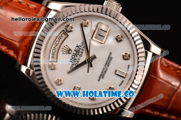 Rolex Day-Date Asia 2813/Swiss ETA 2836/Clone Rolex 3135 Automatic Steel Case with Diamonds Markers and White Dial (BP) - Click Image to Close